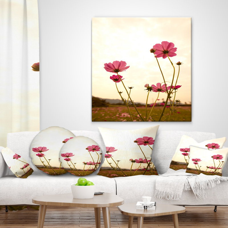 Coussin décoratif de terrain floral cosmos, 16 po x 1 po, Coussin décoratif