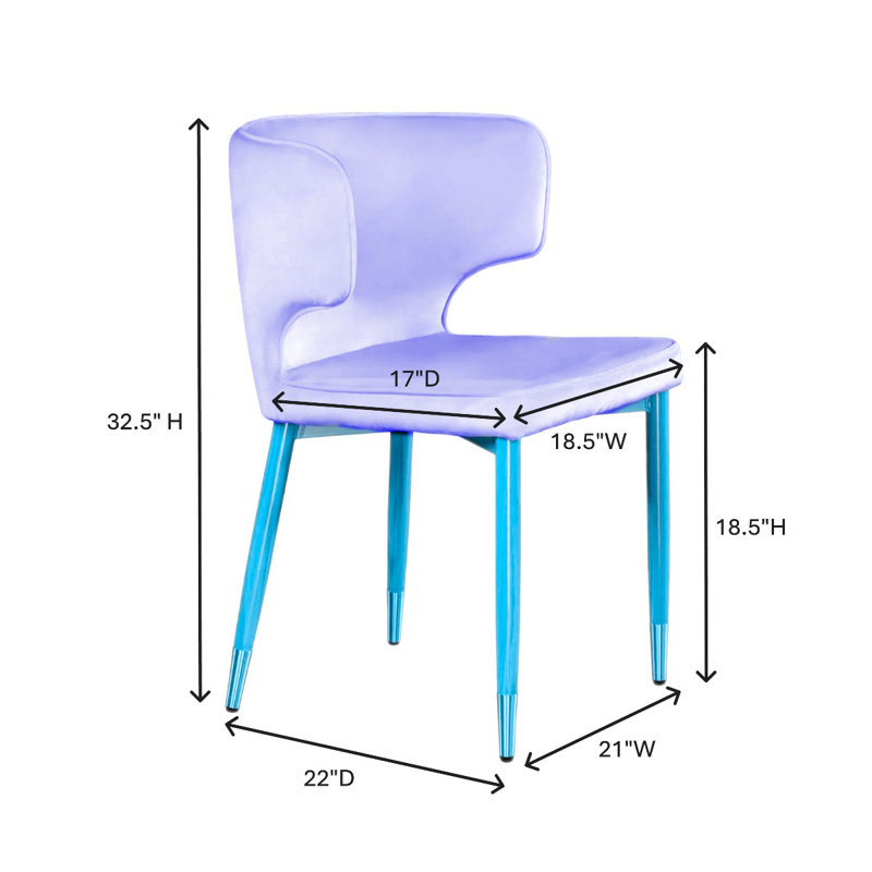 Kit Velvet Curved Back Side Chair with Elegant Ferrules – Modern Glam Dining or Accent Chair, Blue, Black and Gold