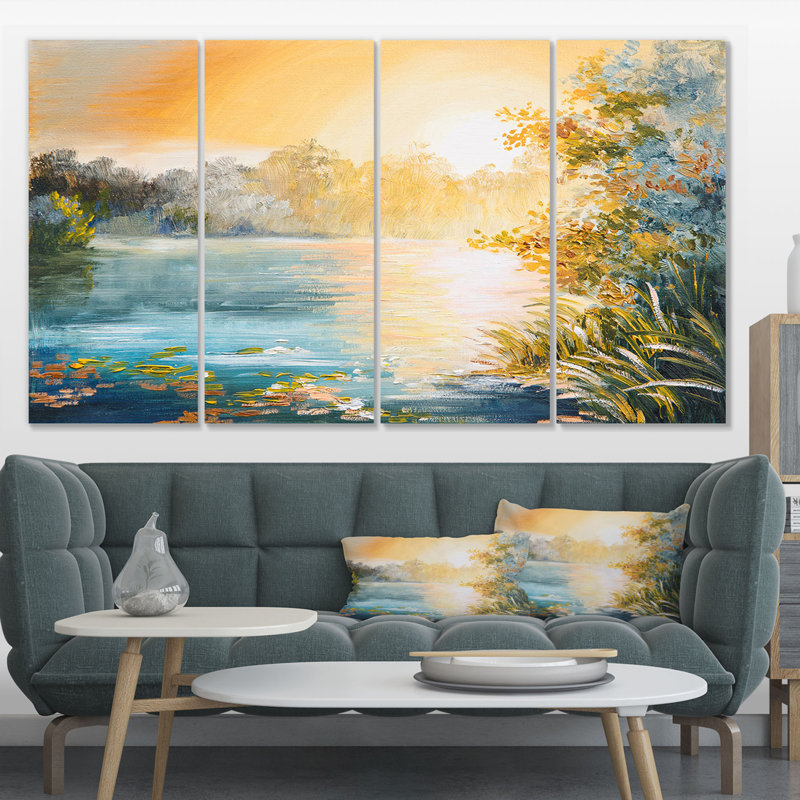 Sunset Lake Landscape Canvas Art Print Set