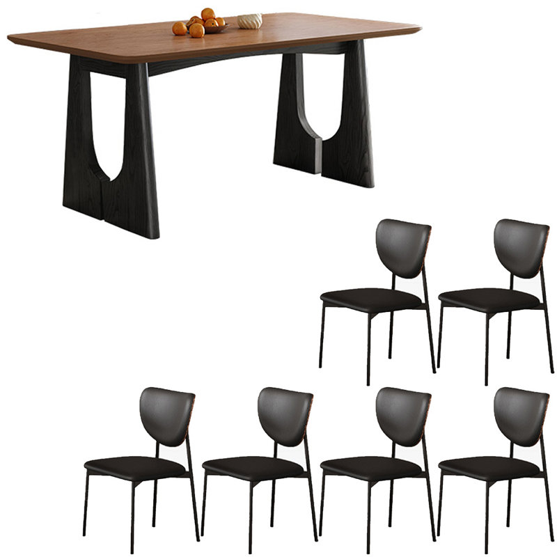 Medieval style solid wood rectangular dining set, 7