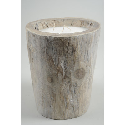 Seaside Treasures Rustic Chic Wooden Log Decorative Triple Wick Wax Pillar Candle
