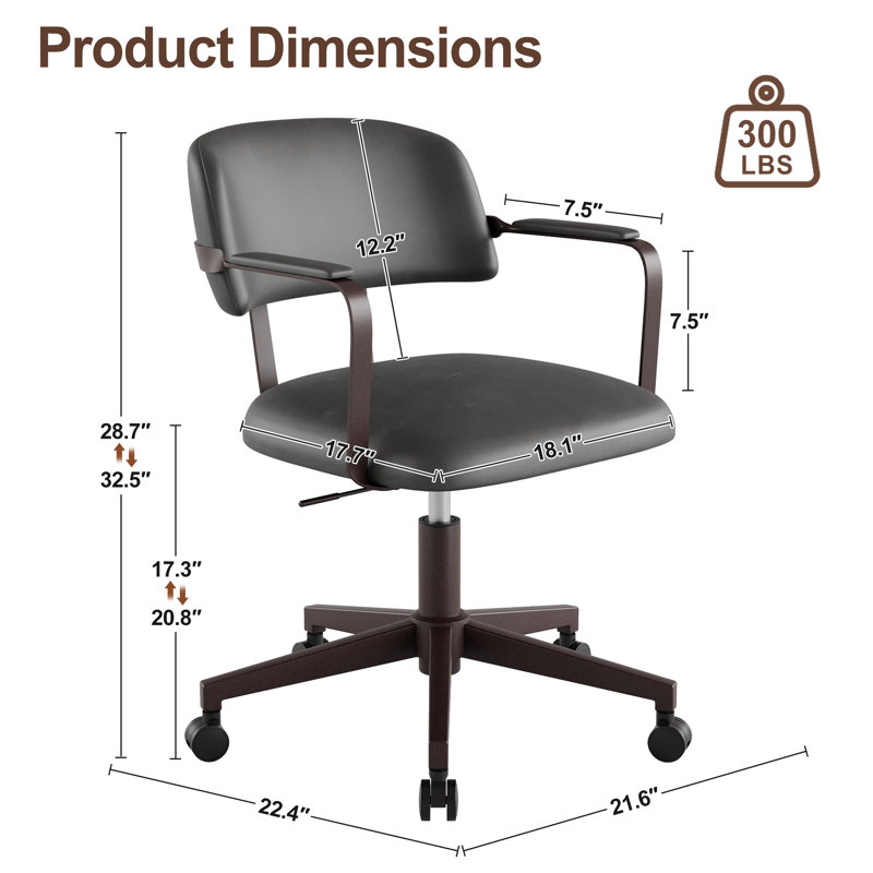 Mid Century Office Desk Chair, Black Gray
