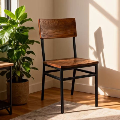 Ensemble de 2 chaises de restaurant pour salle à manger avec structure en métal et siège et dossier en chêne rouge nord-américain