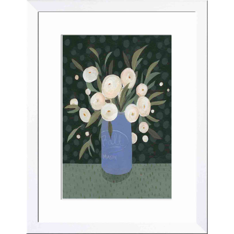 «Mason Jar Bouquet I» par Emma Scarvey - peinture encadrée, H 36 po x l 36 po, Blanc