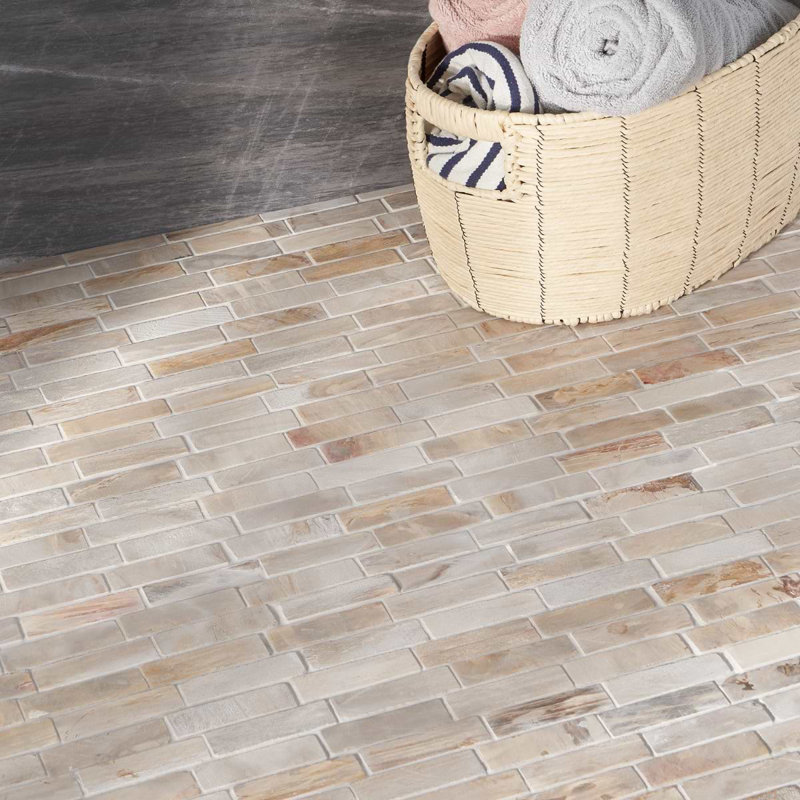 Fossil 11x12 Brick Matte Tumbled Petrified Stone Mosaic Tile