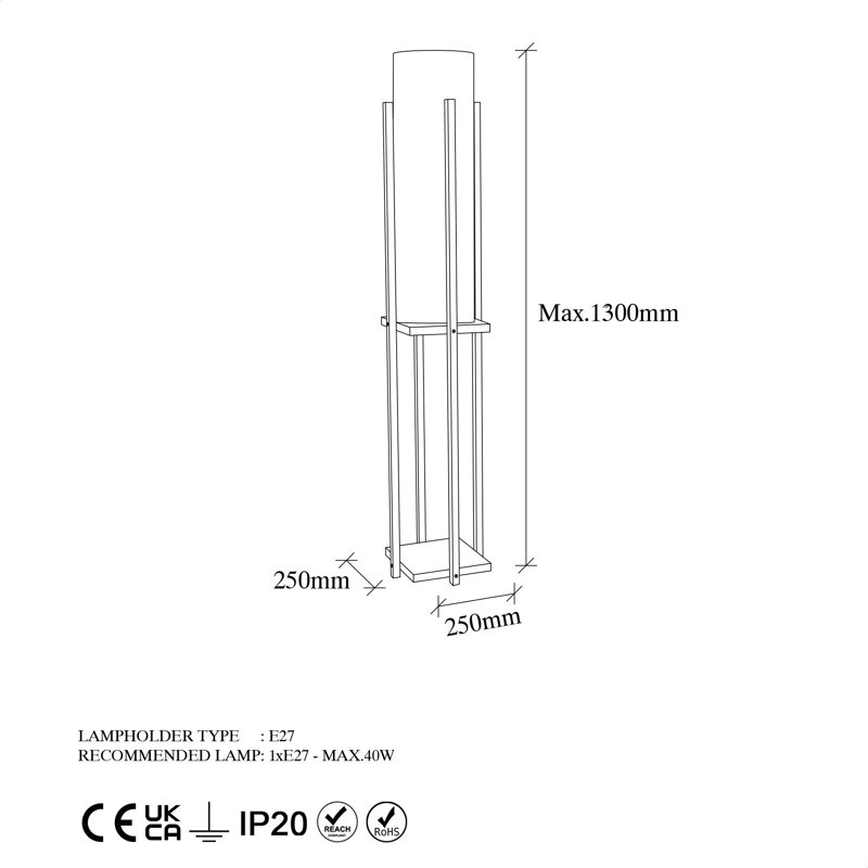 Lampe sur pied colonne 9,83 "Cawe, Noir, Brun