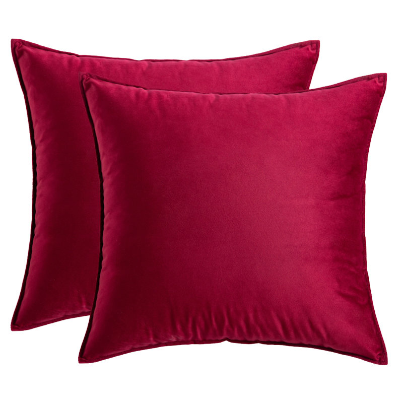  Housse de coussin carré en velours, Rouge vin, H 22 po x l 22 po, Housse de coussin seulement - sans coussin