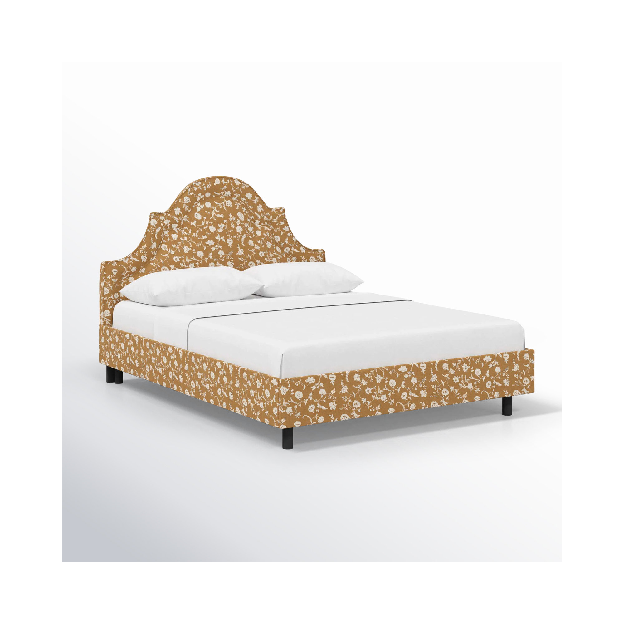 Knipe Upholstered Scalloped Bed, Twin, Robina Floral Ochre