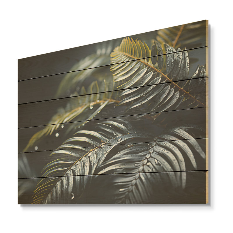 Fern Fronds In Green - Plants Wood Art On Natural Pine Wood, 10" H x 20" W