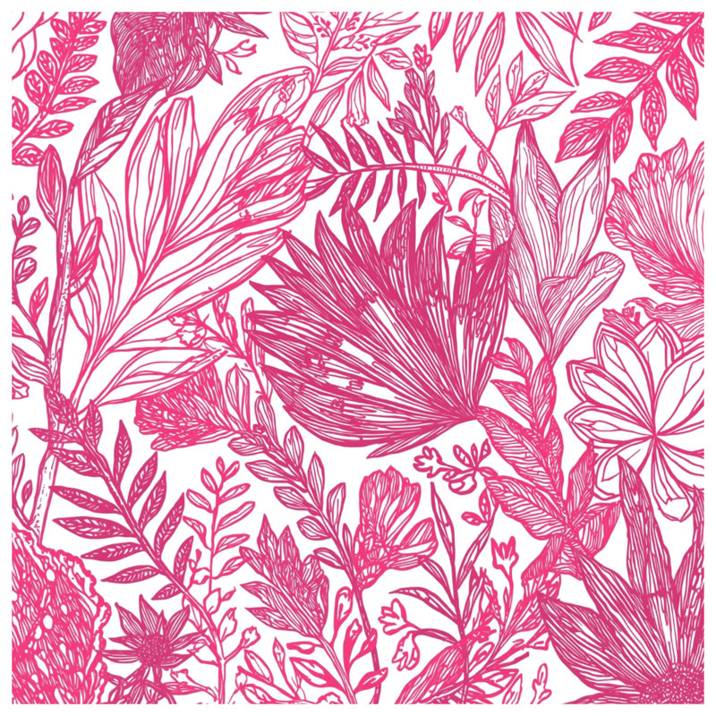 Pink Floral Line Art Canvas Gallery Wrap in Many Sizes, 12 x 12 inches