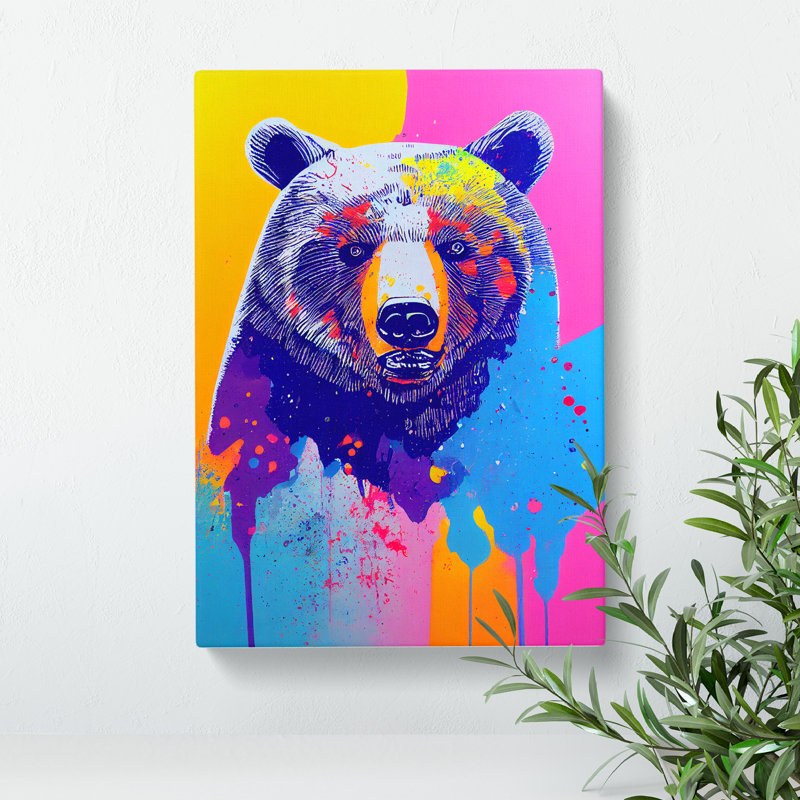 Colourful Bear No.1 - Print, Wrapped Canvas, 50cm H x 35cm W x 3cm D, No Matte