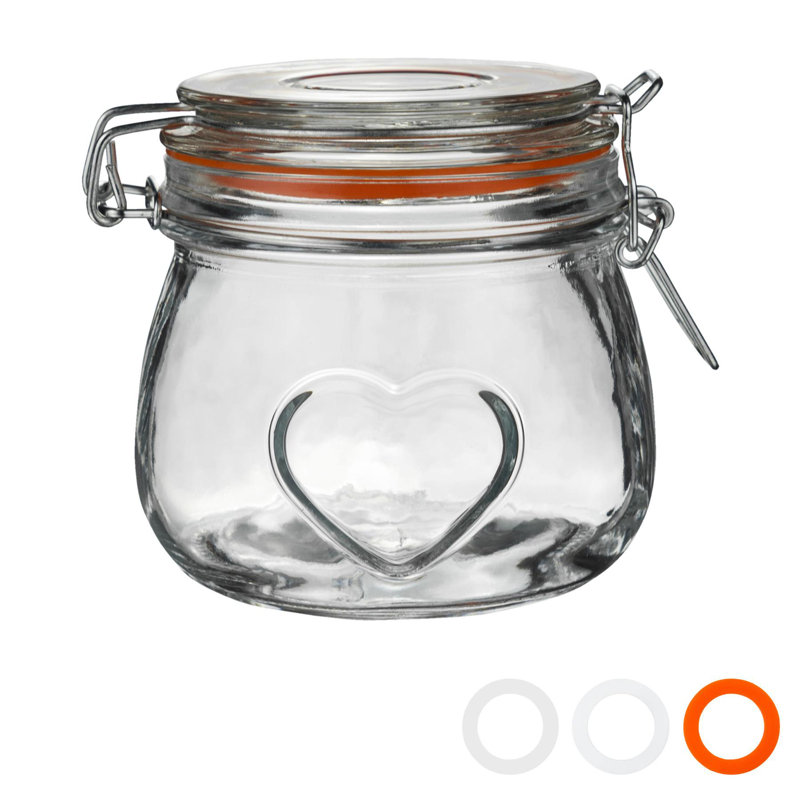 Nicola Spring - Heart Glass Storage Jar, 10.4cm H x 12.5cm W x 10.7cm D, Orange