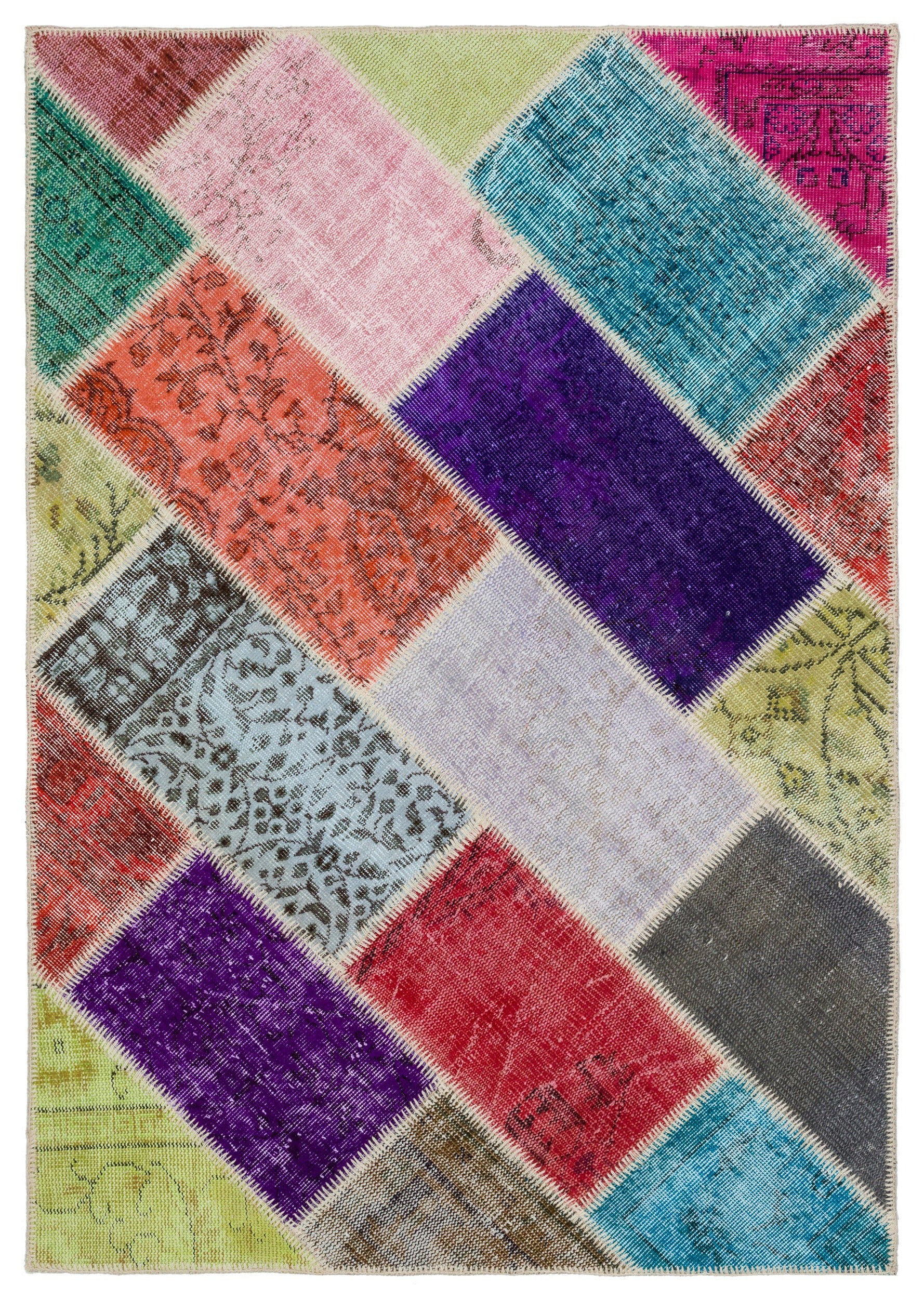 Lofy Beige Patchwork Wool Handmade Area Rug | Wayfair