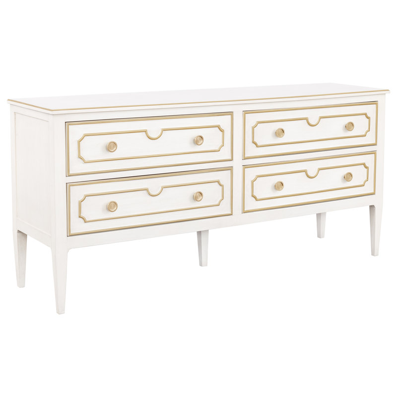 Camille 4 Drawer 72" W Double Dresser, Linen/Gold