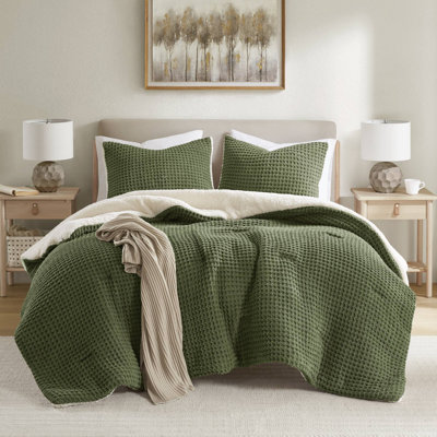 Riordan Olive Textured Knit Chenille 3-Piece King Comforter Set