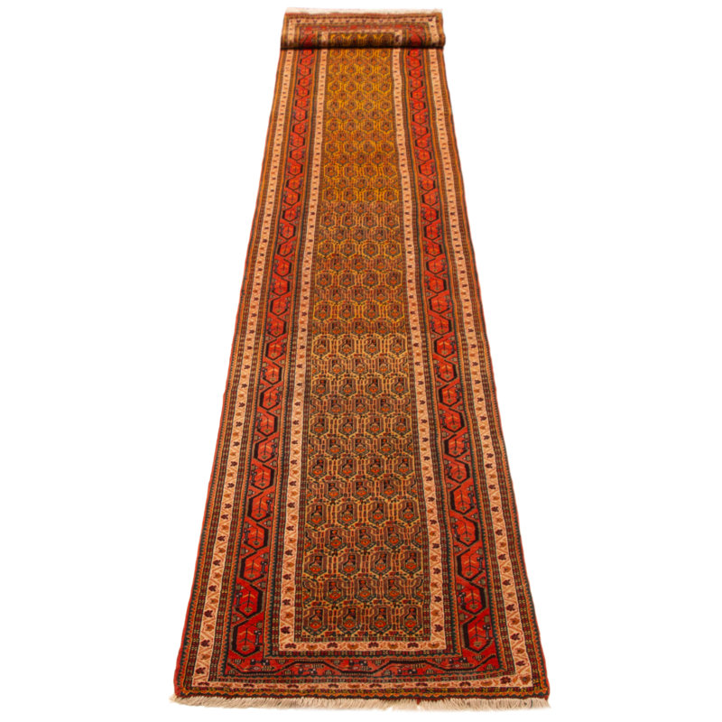Tapis doré unique fabriqué à la main 2 pi 6 po x 15 pi 1 po Kayseri