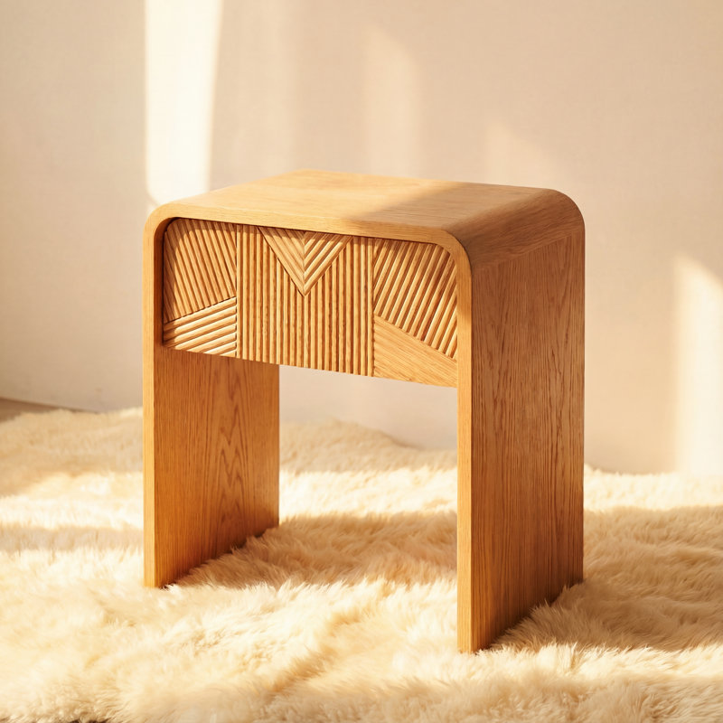 VISTA 18" White Oak End Table / Nightstand with Sculpted Slat Detailing – Brown, Naturel