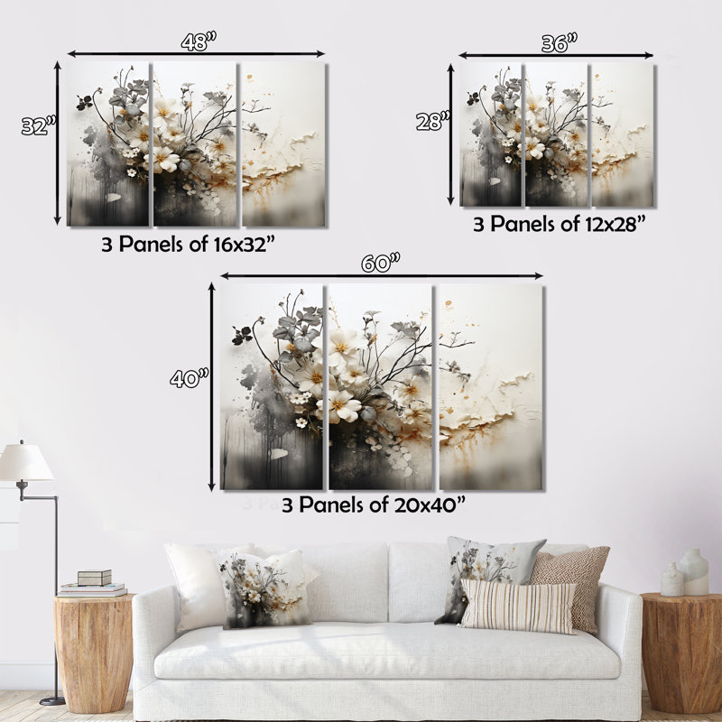 Bohemian Earthly Floral Collage I, impression sur toile 3 pièces, H 28 po x l 36 po x P 1 po, Wrapped Canvas