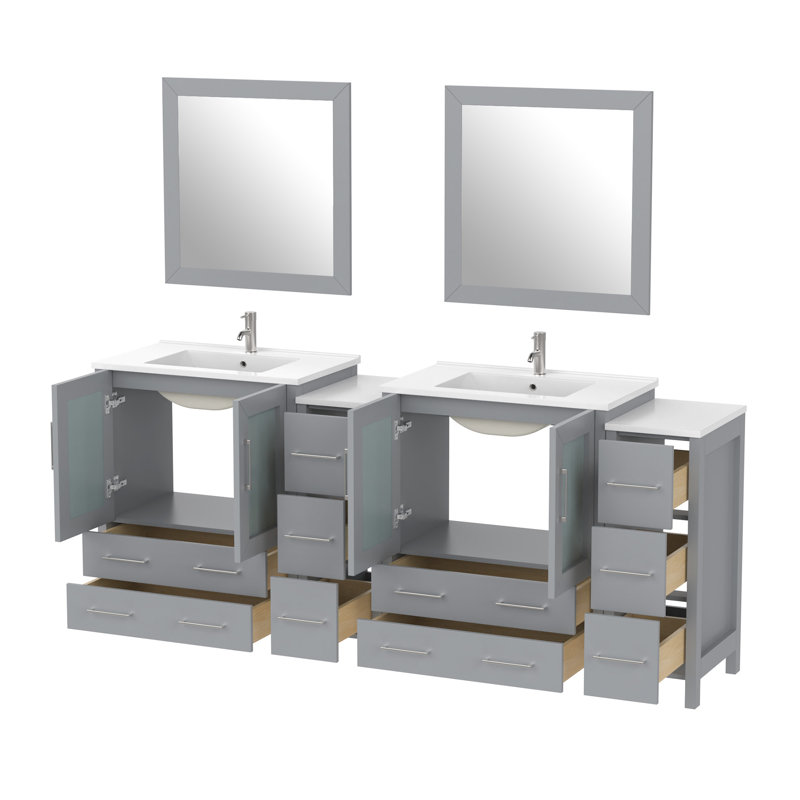 84" Double Bathroom Vanity Set with Mirror, Gray