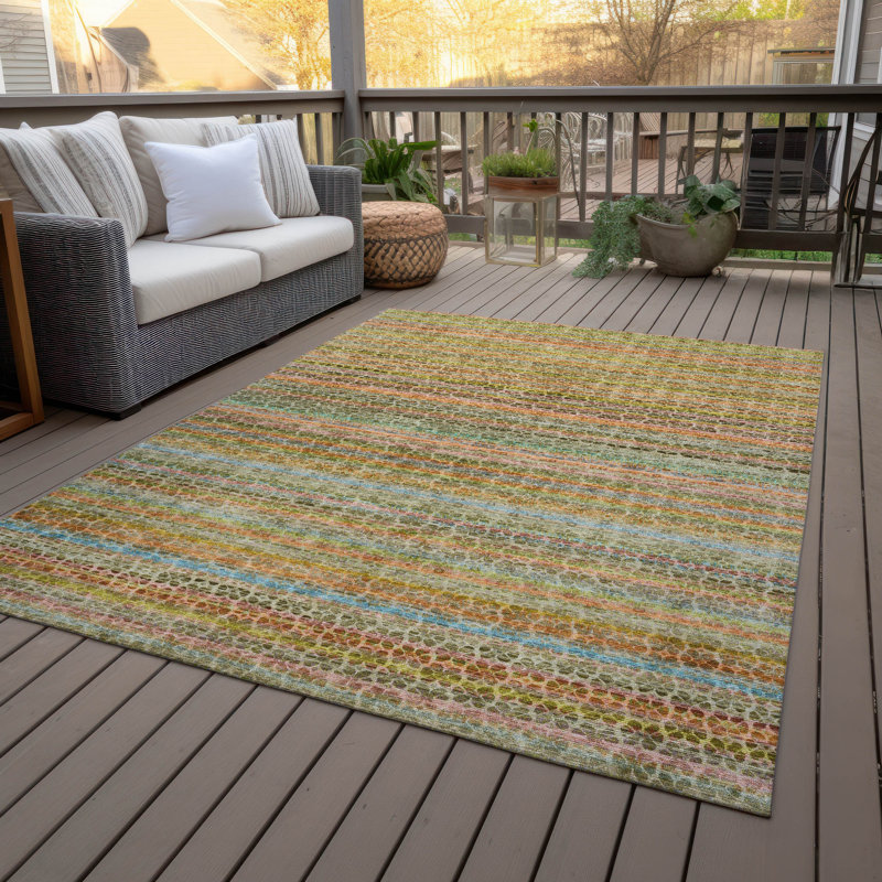 Machine Washable Indoor/Outdoor Oden ACN2155 Striped Rug, Rectangle 10 pi x 14 pi