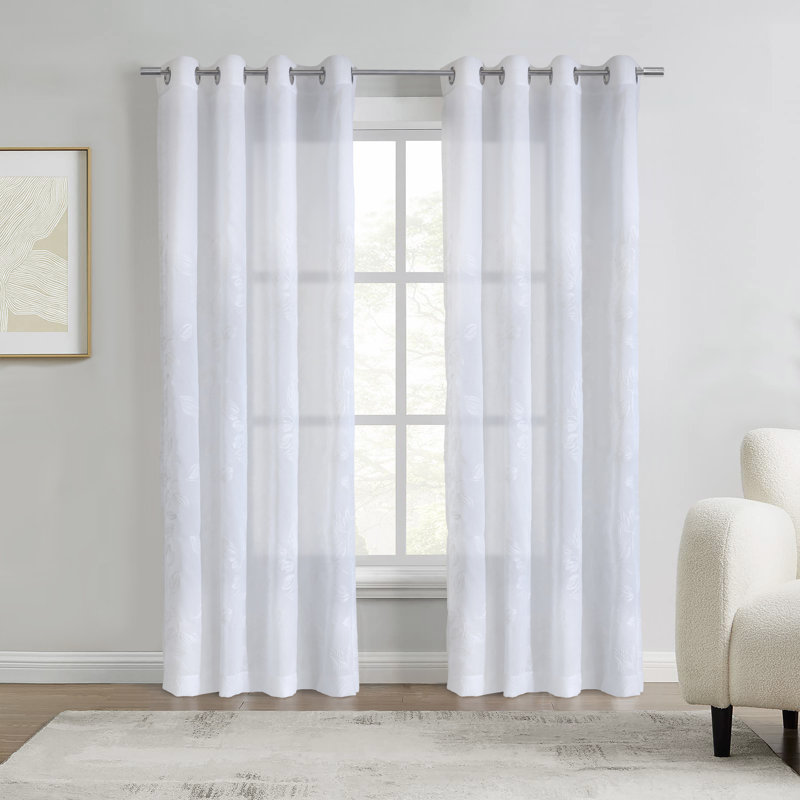 Selina Sheer Grommet Curtain Panel 52 x 108 in White, 52" W x 108" L