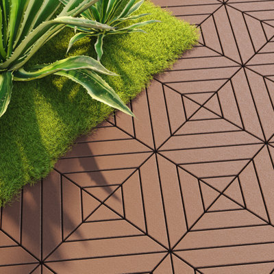 Carreaux de terrasse en plastique 12 po x 12 po - Boîte de 44 carreaux imperméables pour l'extérieur, plancher pour patio, balcon et cour arrière, installation facile à faire soi-même