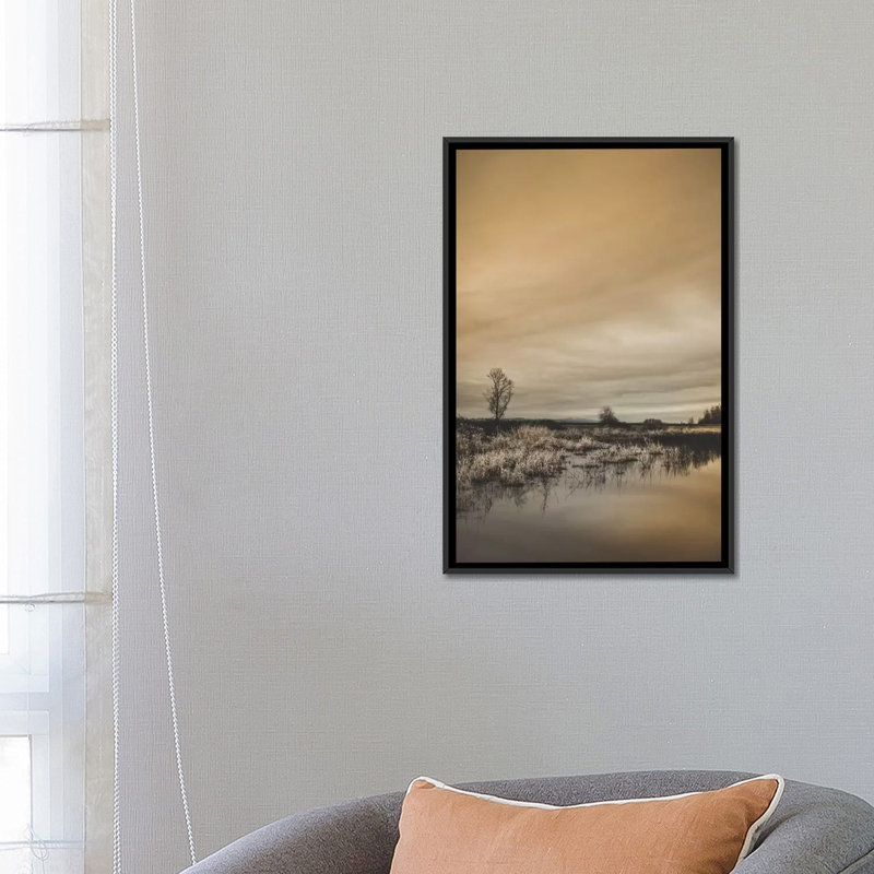 «Tree by the Pond», reproduction de photo sur toile, H 26 po x l 60 po x P 40 po, Toile avec cadre noir, Pas de tapis