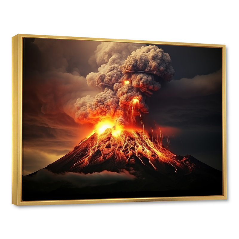 «Volcano Volcanic Explosion III», reproduction sur toile, Cadre flottant doré, H 34 po x l 44 po x P 1,5 po