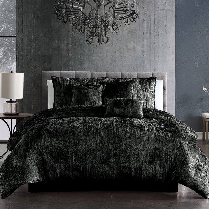 Luxurious Black Velvet King Comforter Set with Decorative Pillows