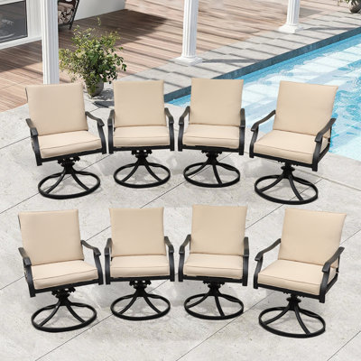 Outdoor Metal Swivel Chairs Set Of 6, Swivel Rocker Dining Chair With Thick Cushions, Patio Dining Rocker Chairs For Garden Backyard Bistro, Black