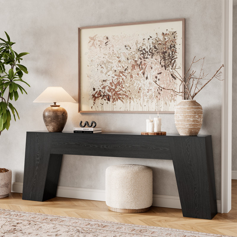 Extra Long Sofa Console Table For Entryway, 78-Inch Large Farmhouse Wood Behind Couch Table, Black