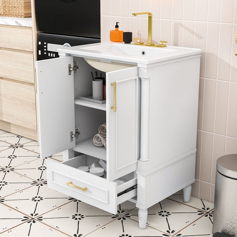 Meuble-lavabo avec lavabo et tablette réglable, Blanc