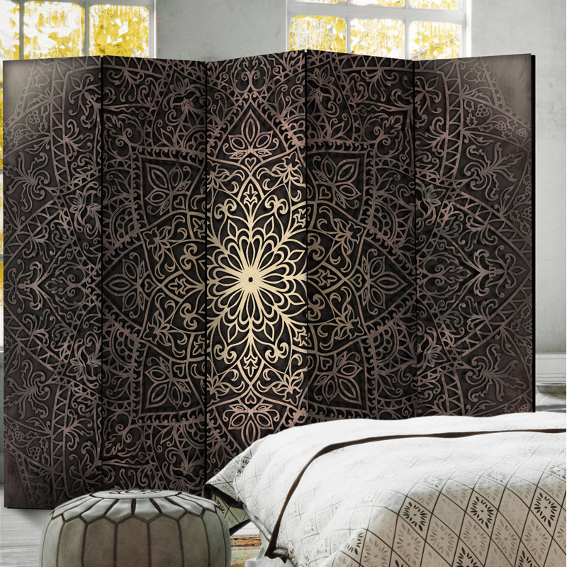 Isla 172cm H Solid Wood Folding Room Divider, Gold/Black, 5