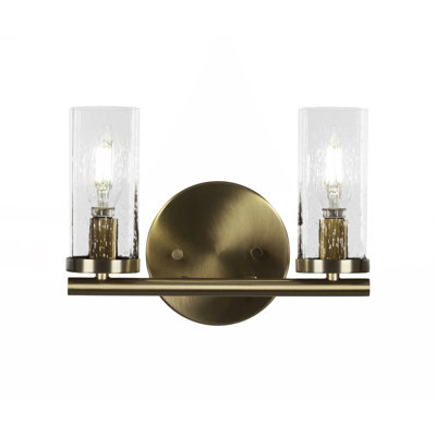 Trinity 2 Light Bath Bar Shown 2.5” Clear Bubble Glass