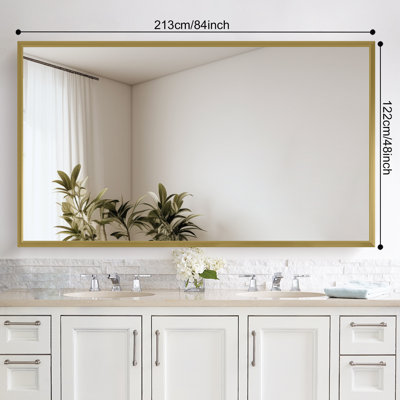 Miroirs de salle de bain rectangulaires à cadre mural en aluminium, or brossé