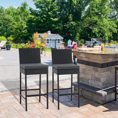 Wicker Outdoor 30" Bar Stool with Cushion (Set of 2） by HOMHUM