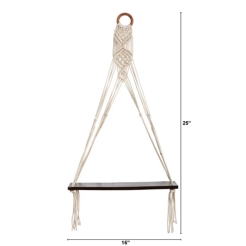 Macramé avec tablette murale en bois
