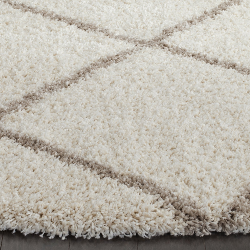 Darrold Shag Performance Geometric Rug, Rectangle 8' x 10', Ultra Plush 1.81", Ivory/Gray