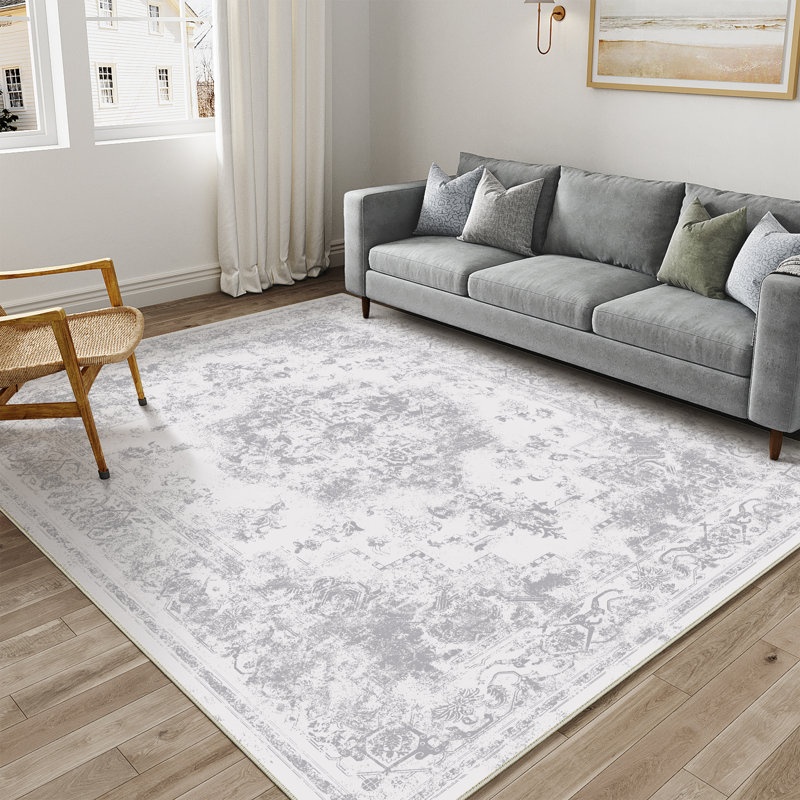 Elegant Modern Machine Woven Area Rug in Grey, Rectangle 8' x 10'