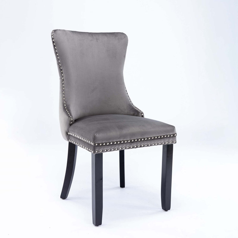 Friedhard Upholstered Wing-Back Dining Chair with Backstitching Nailhead Trim and Solid Wood Legs,Set of 2, Gray