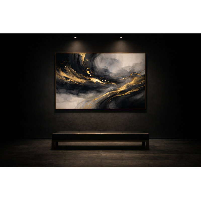 Nocturne in Gold Framed Canvas Wall Art by Kasian Art Studio - Black Frame, White