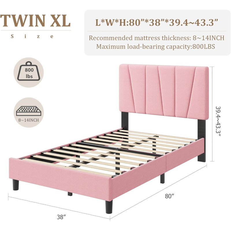 Upholstered Platform Bed Frame with Adjustable Headboard, Strong Wooden Slat Support, No Box Spring Needed and Easy Assembly