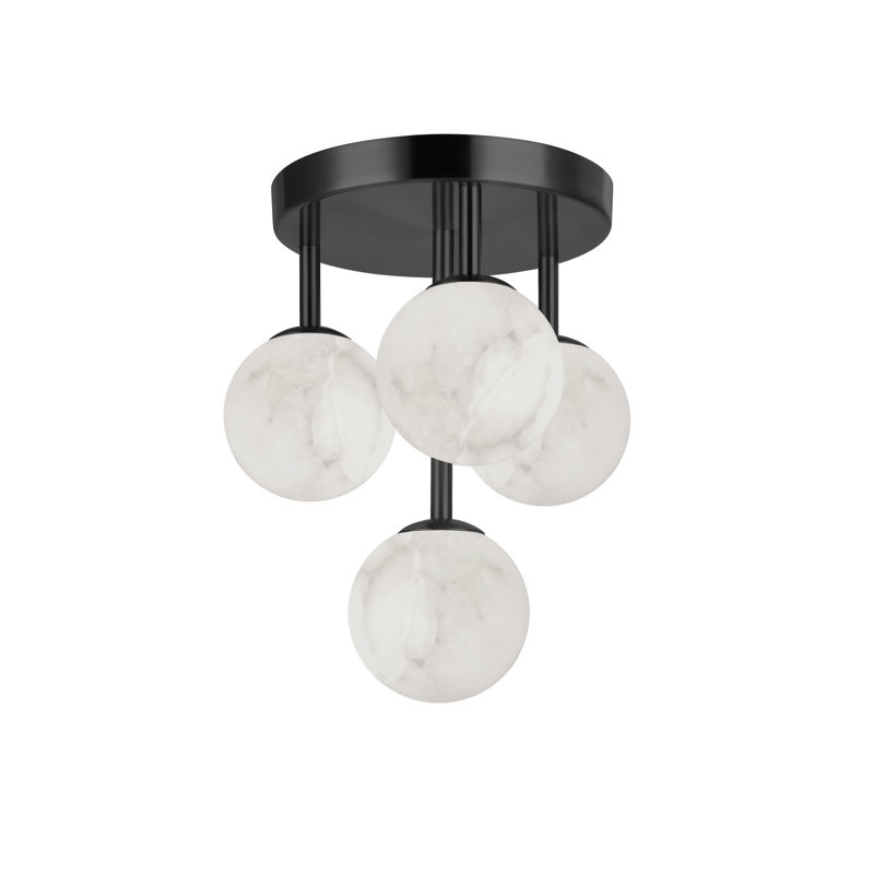 Plafonnier encastré 4 lumières Jarman - Albâtre, Noir mat