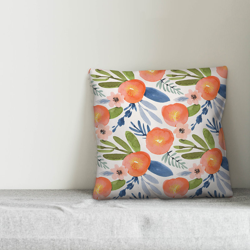  Coussin extérieur Watercolor, Polyester / Bourre en polyester, 18 po x 18 po, Rose/Vert/Bleu
