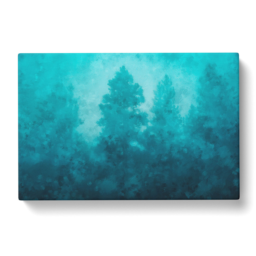 Teal Blue Forest Painting - Wrapped Canvas Graphic Art