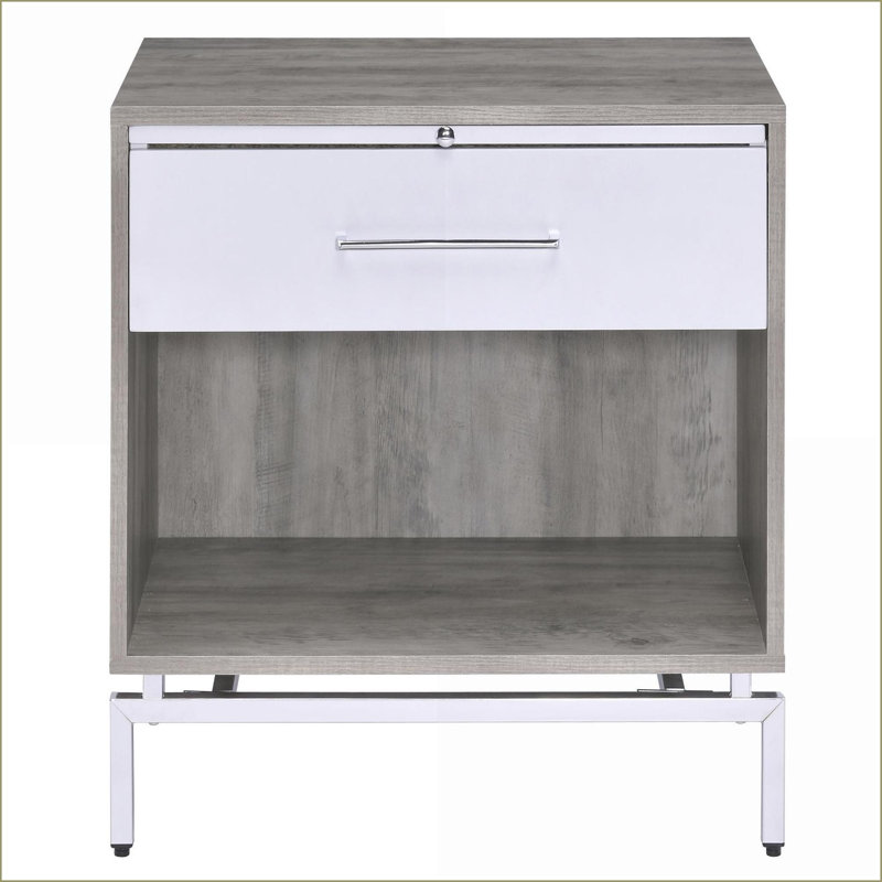 Chêne gris patiné Table basse blanche avec tiroir et plateau coulissant pour le confort du salon