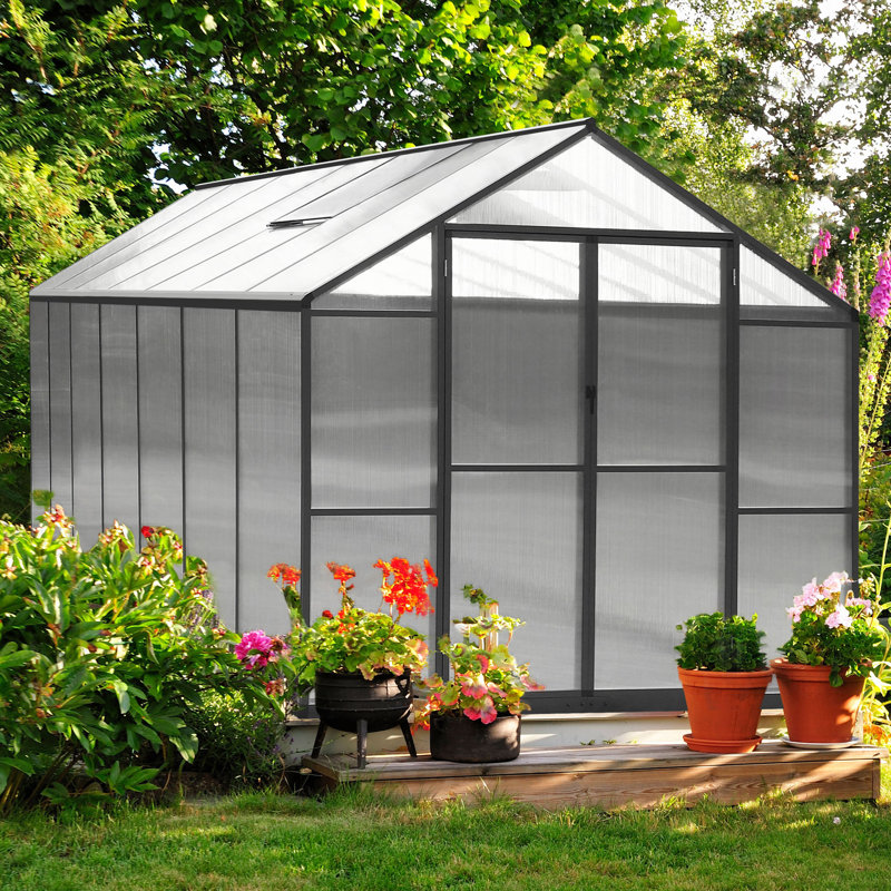 Aluminum Polycarbonate Greenhouse for Outdoor, 90.5" H x 96" W x 168" D, Gray