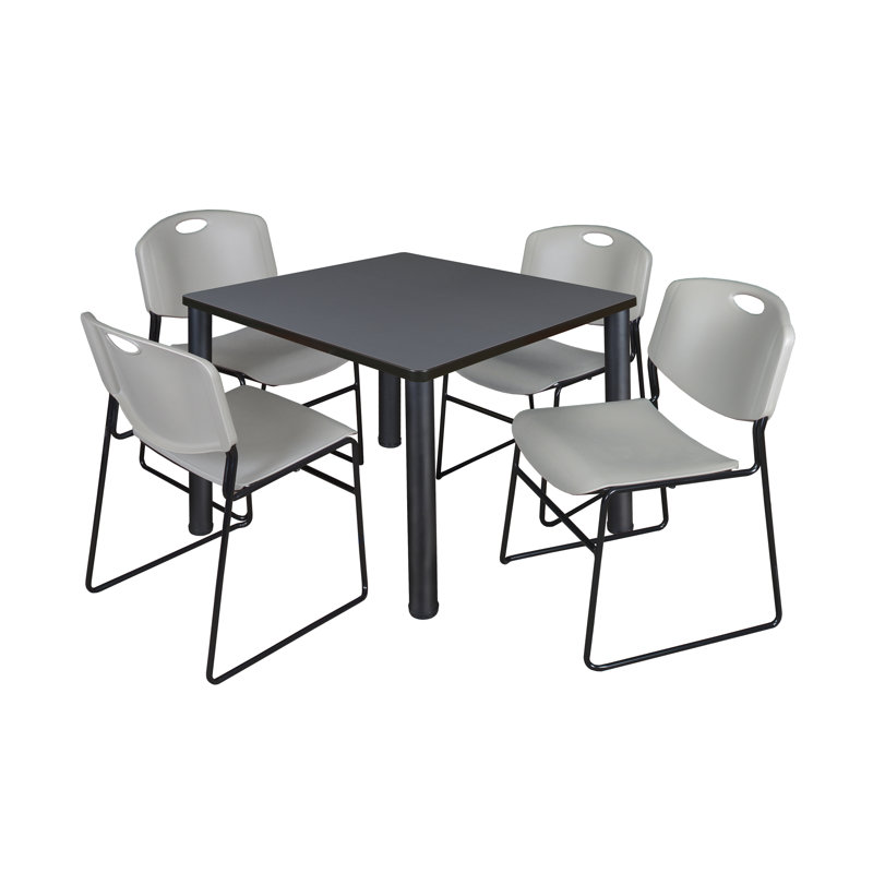 Plateau de table Kee Square, 4 chaises empilables Zeng, Noir, H 29 po x l 42 po x P 42 po, Gris
