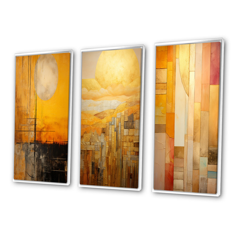 «Full Moon Rustic Memories II», 3 pièces, H 32 po x l 48 po, Cadre flottant blanc