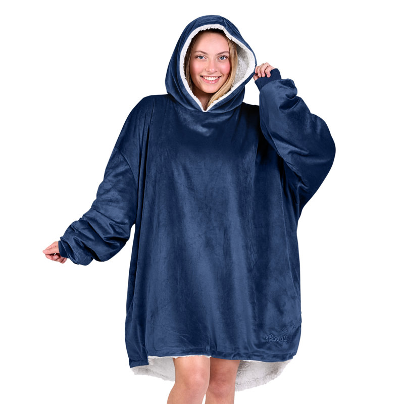 Couverture en sherpa à capuche portable, Bleu très foncé, Adulte